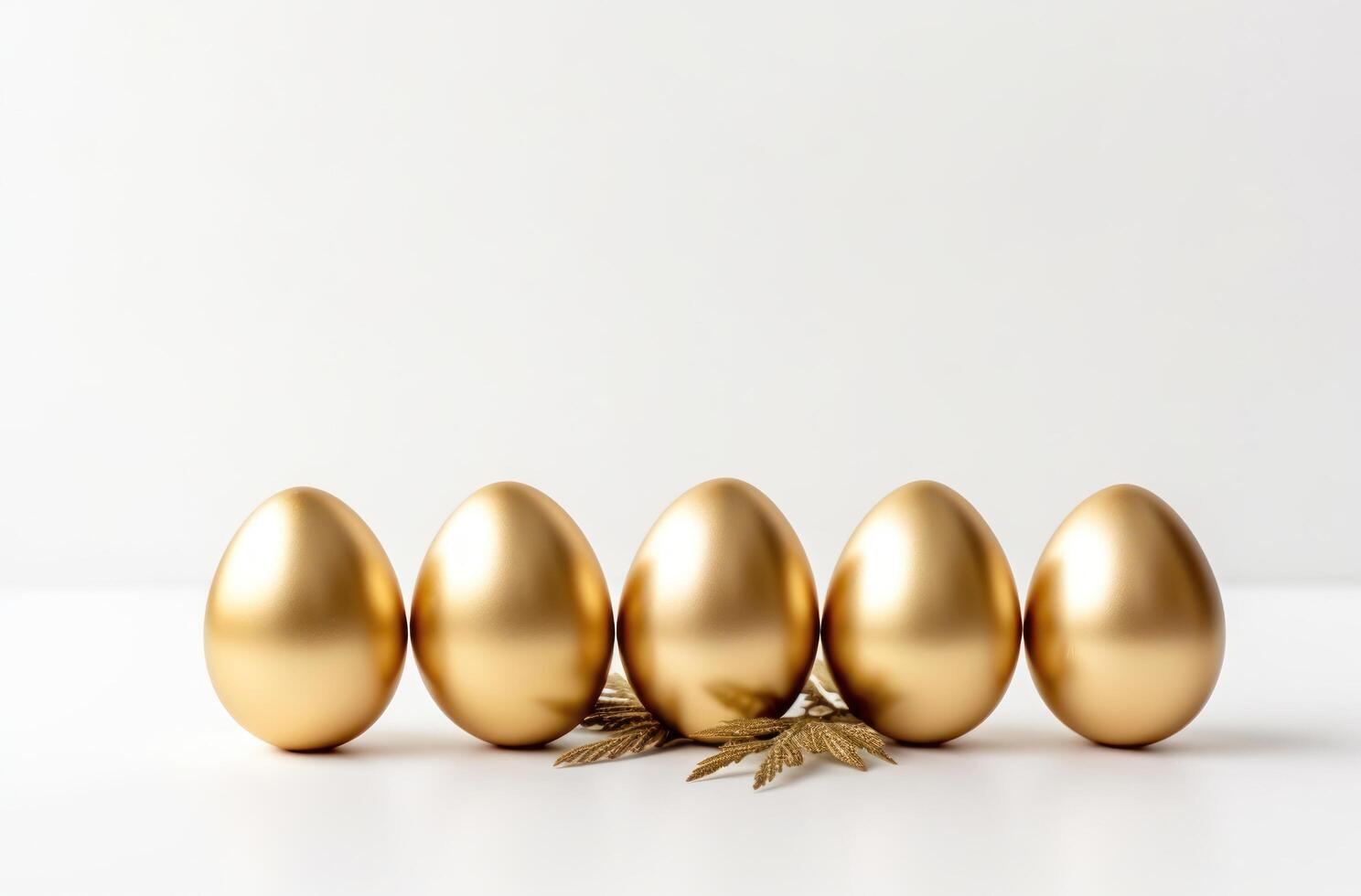 AI generated golden easter eggs on a white background photo
