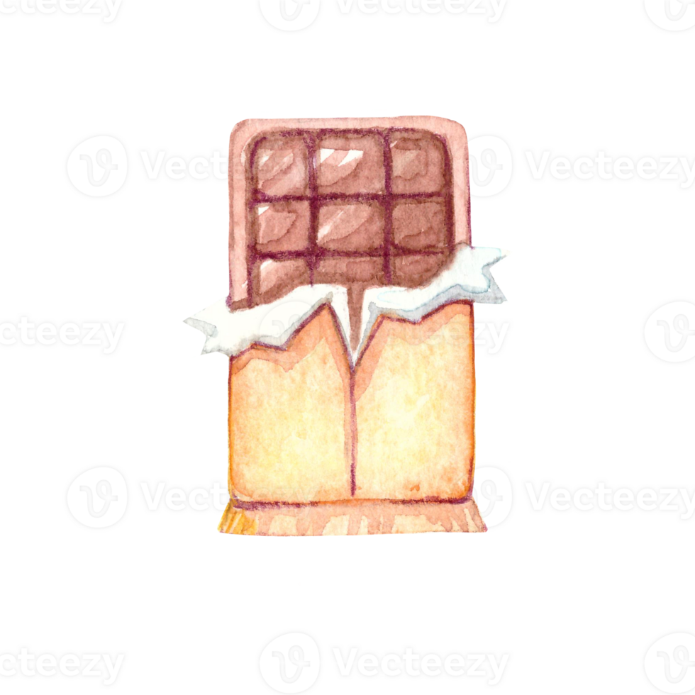 Watercolor chocolate bar. Hand drawn illustration isolated on transparent background for design, postcards, invitations. png