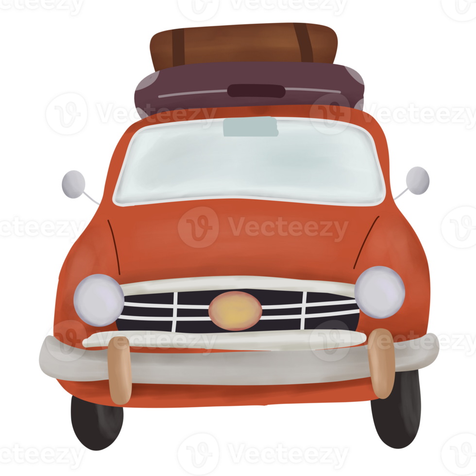 Car Illustration With Luggage On The Top png