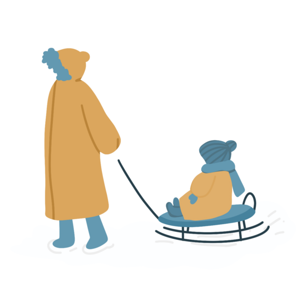 Kids playing sled illustration png