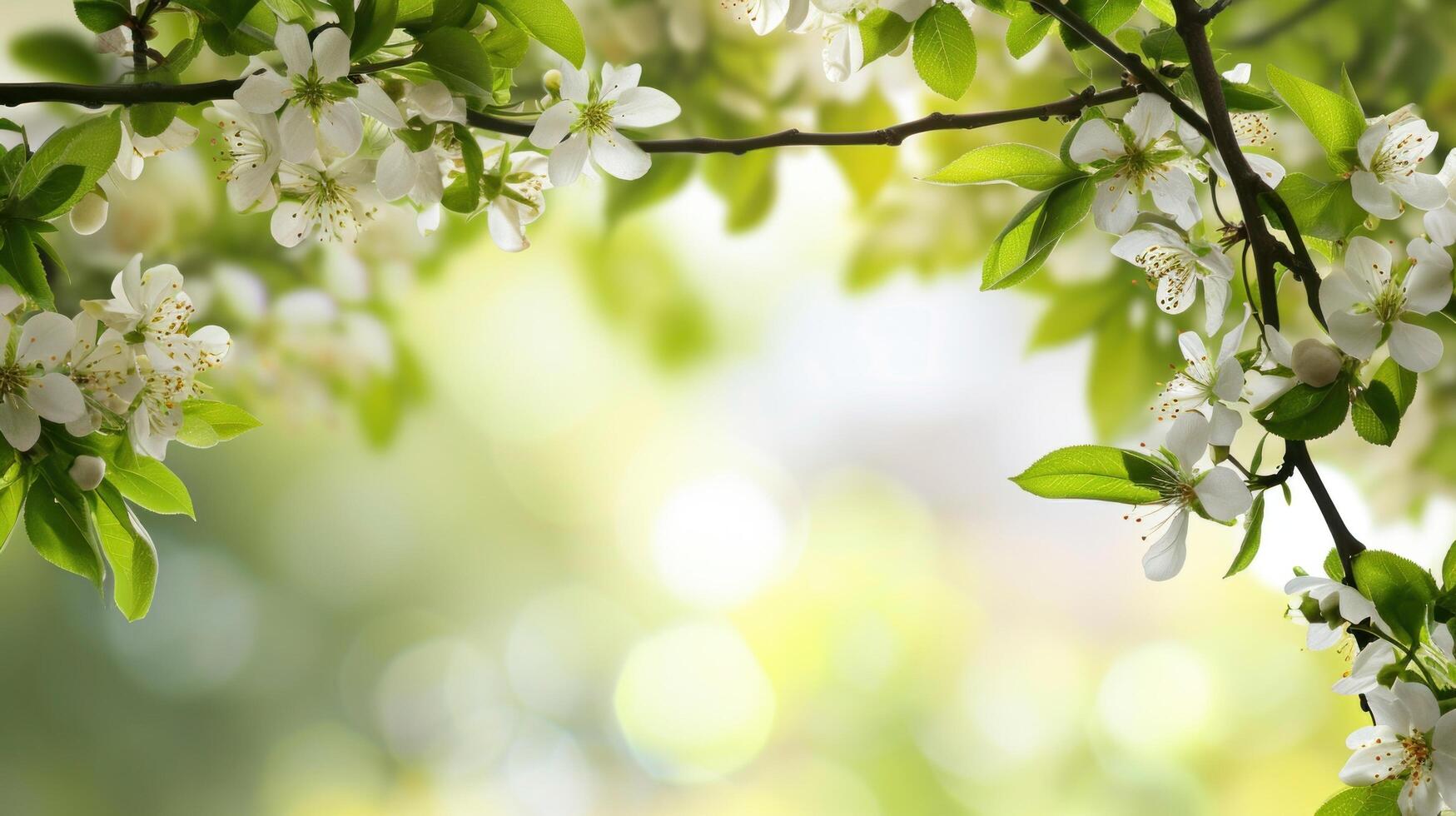 AI generated spring natural frame background with copy space photo