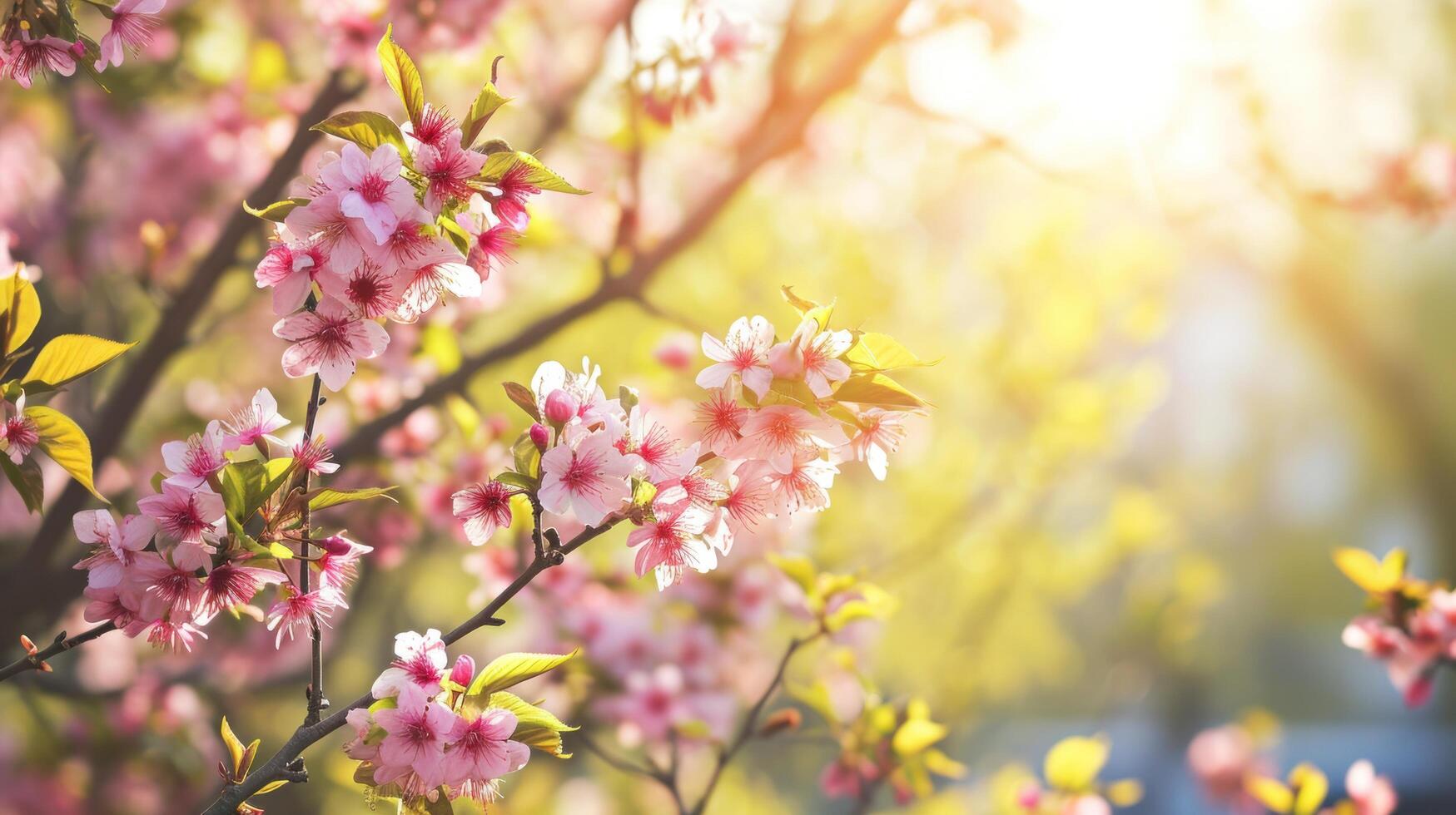 AI generated spring natural frame background with copy space photo