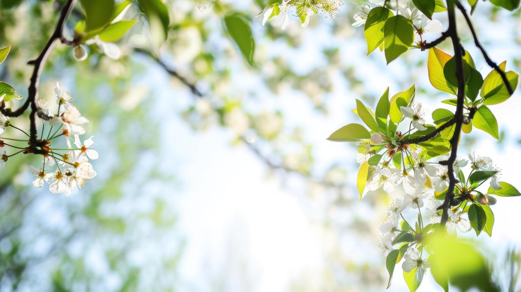 AI generated spring natural frame background with copy space photo