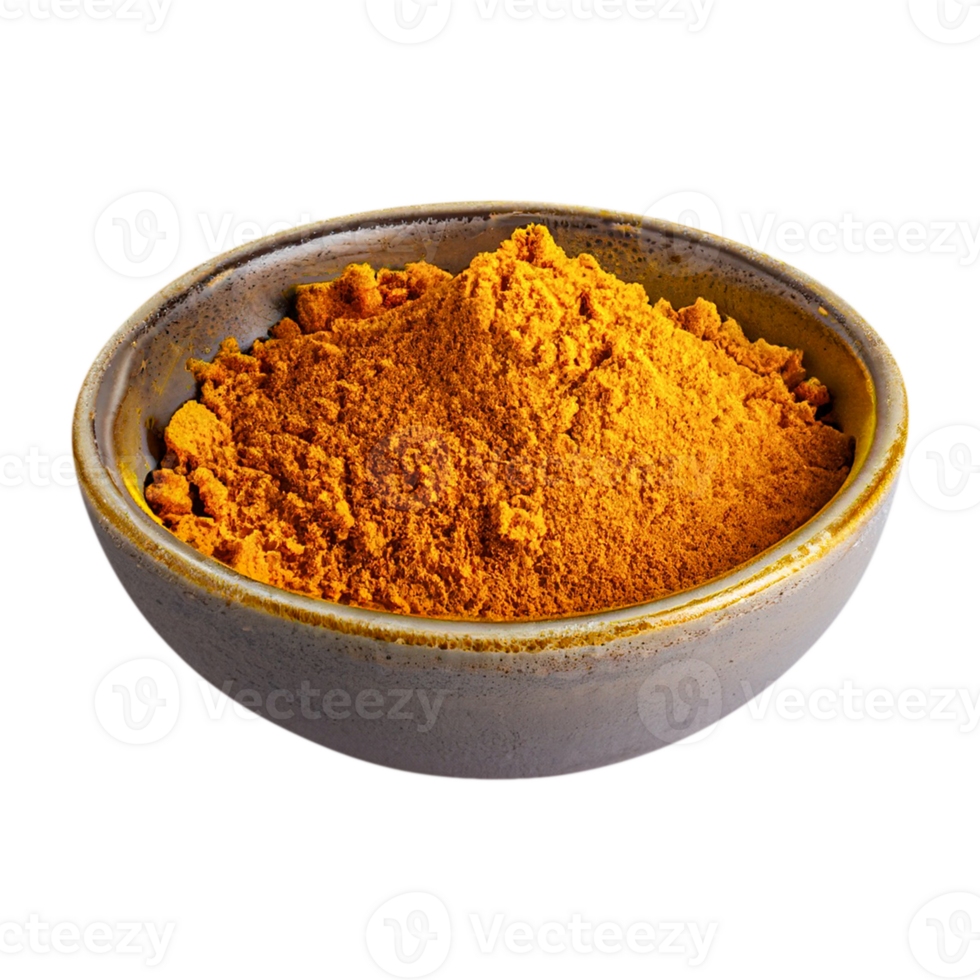 AI generated Turmeric powder in a bowl isolated in a transparent background. Turmeric  PNG