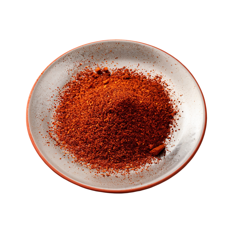 ai genererad röd paprika pulver på en tallrik isolerat i en transparent bakgrund. paprika png