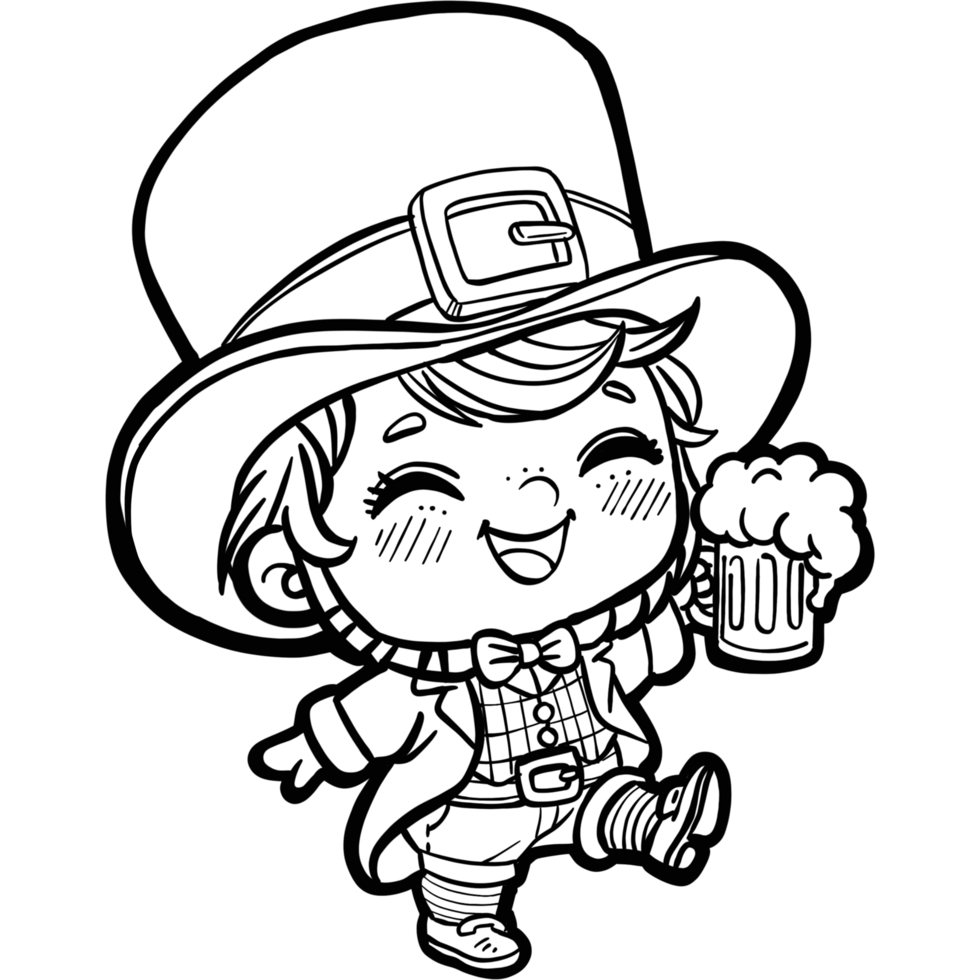 Leprechaun cute cartoon character with Green beer pint png
