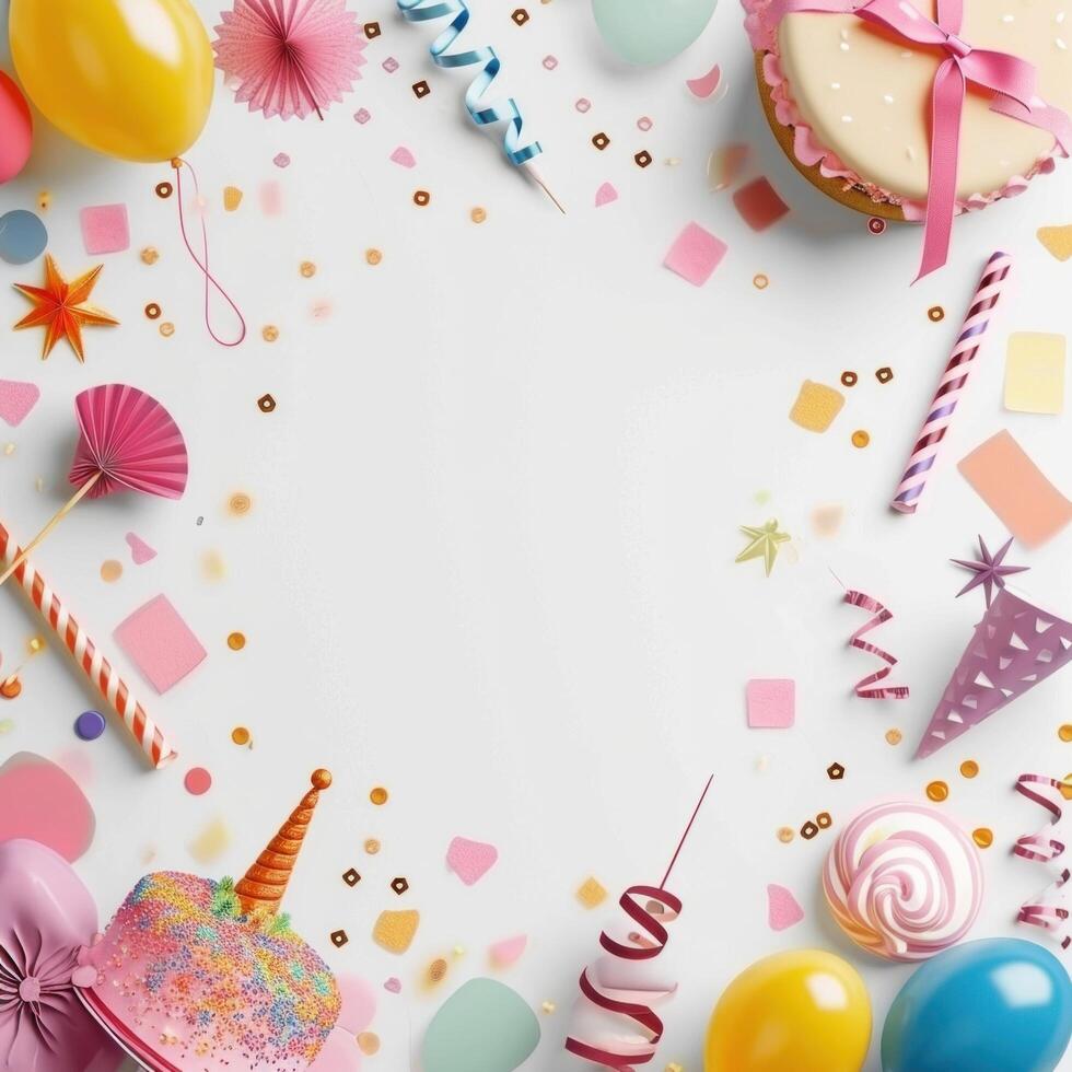 AI generated birthday template transparent background with colourful party photo