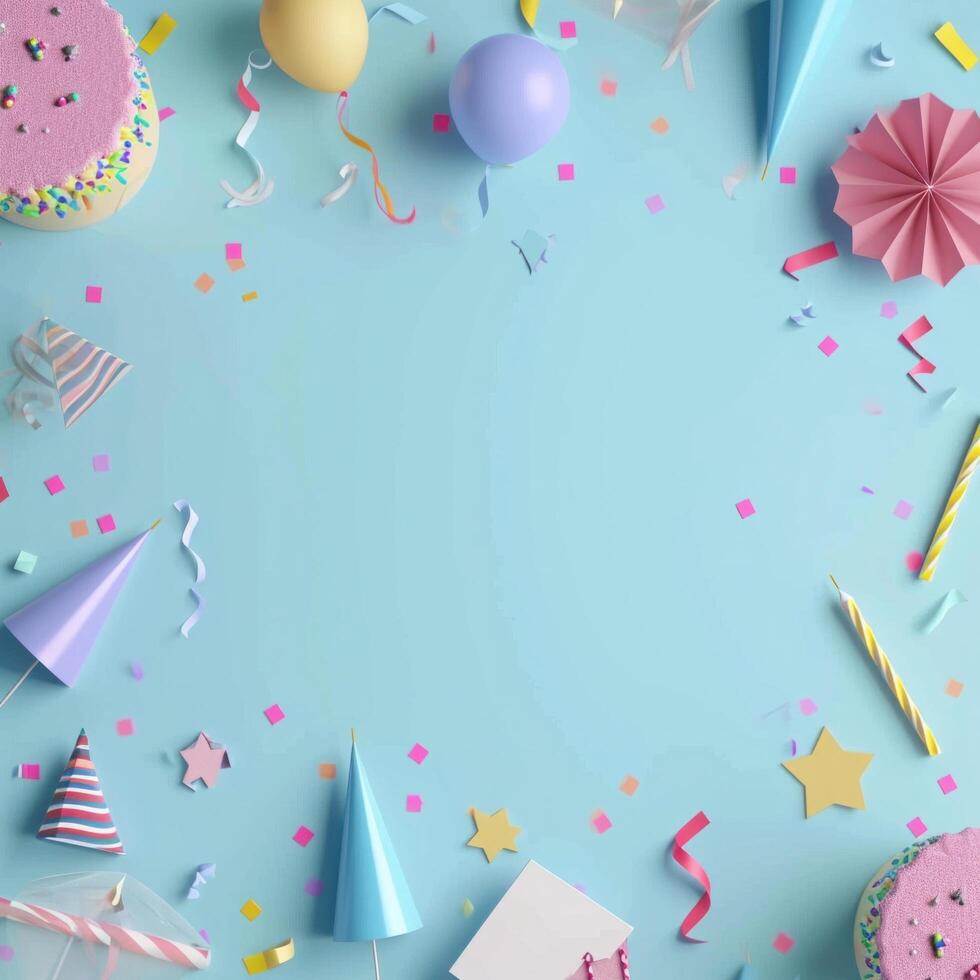 AI generated birthday template transparent background with colourful party photo