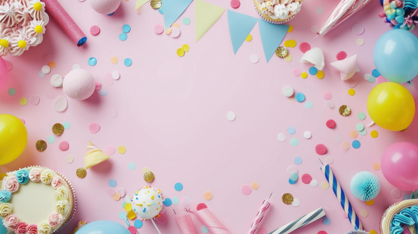 AI generated birthday template transparent background with colourful party photo