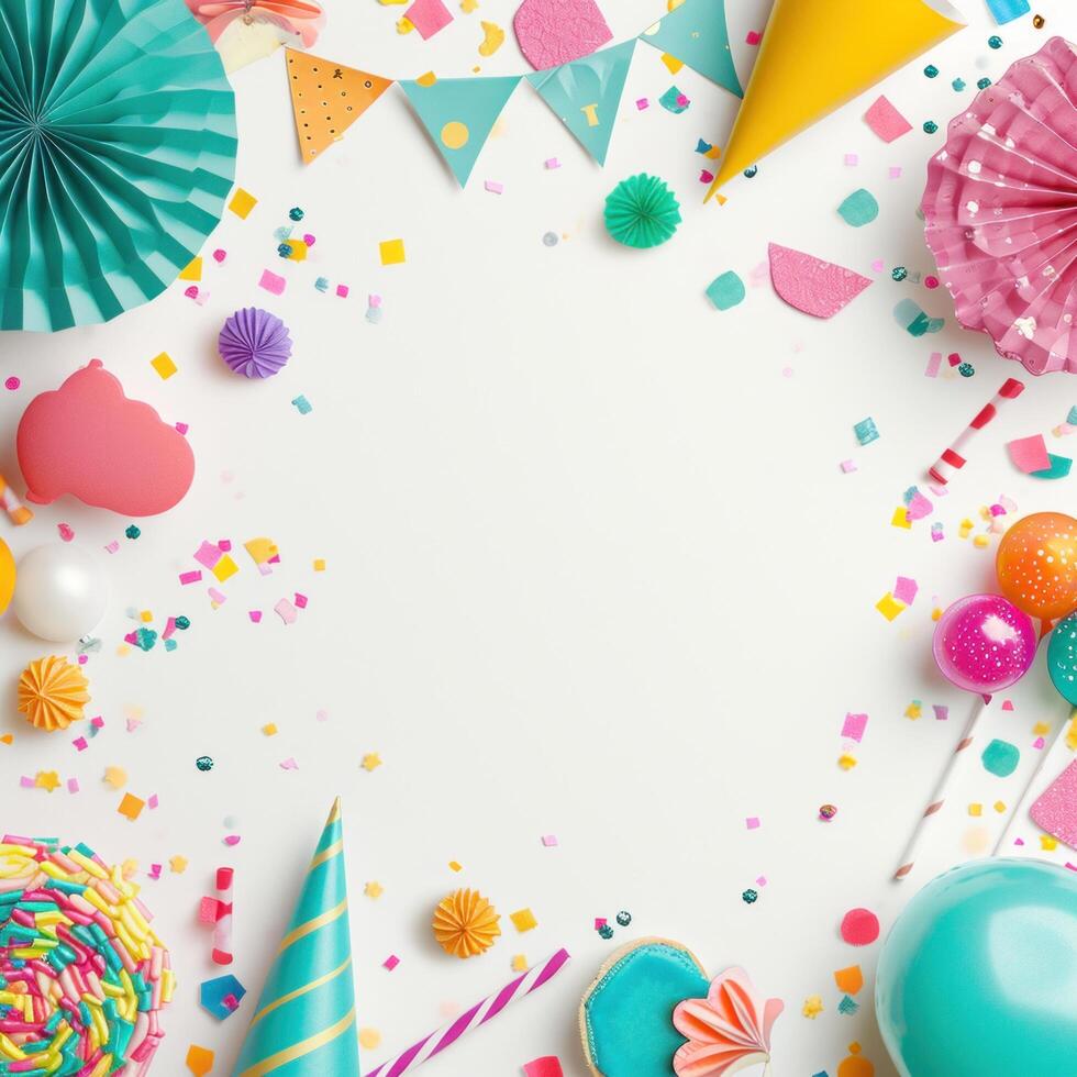 AI generated birthday template transparent background with colourful party photo