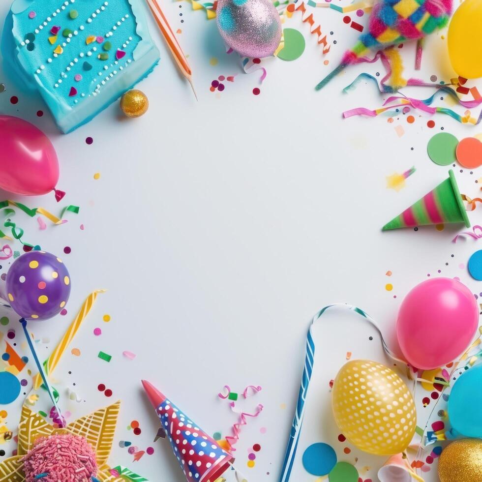AI generated birthday template transparent background with colourful party photo