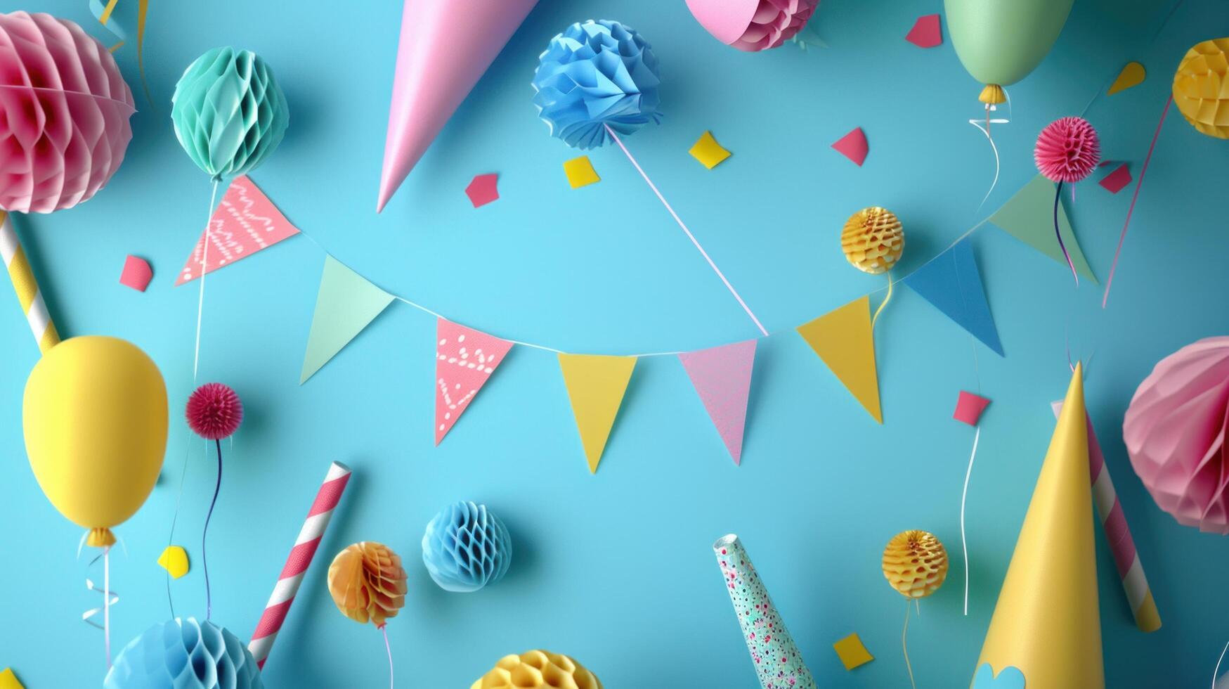 AI generated birthday template transparent background with colourful party photo