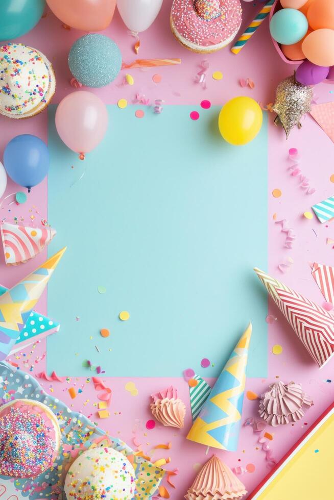 AI generated birthday template transparent background with colourful party photo