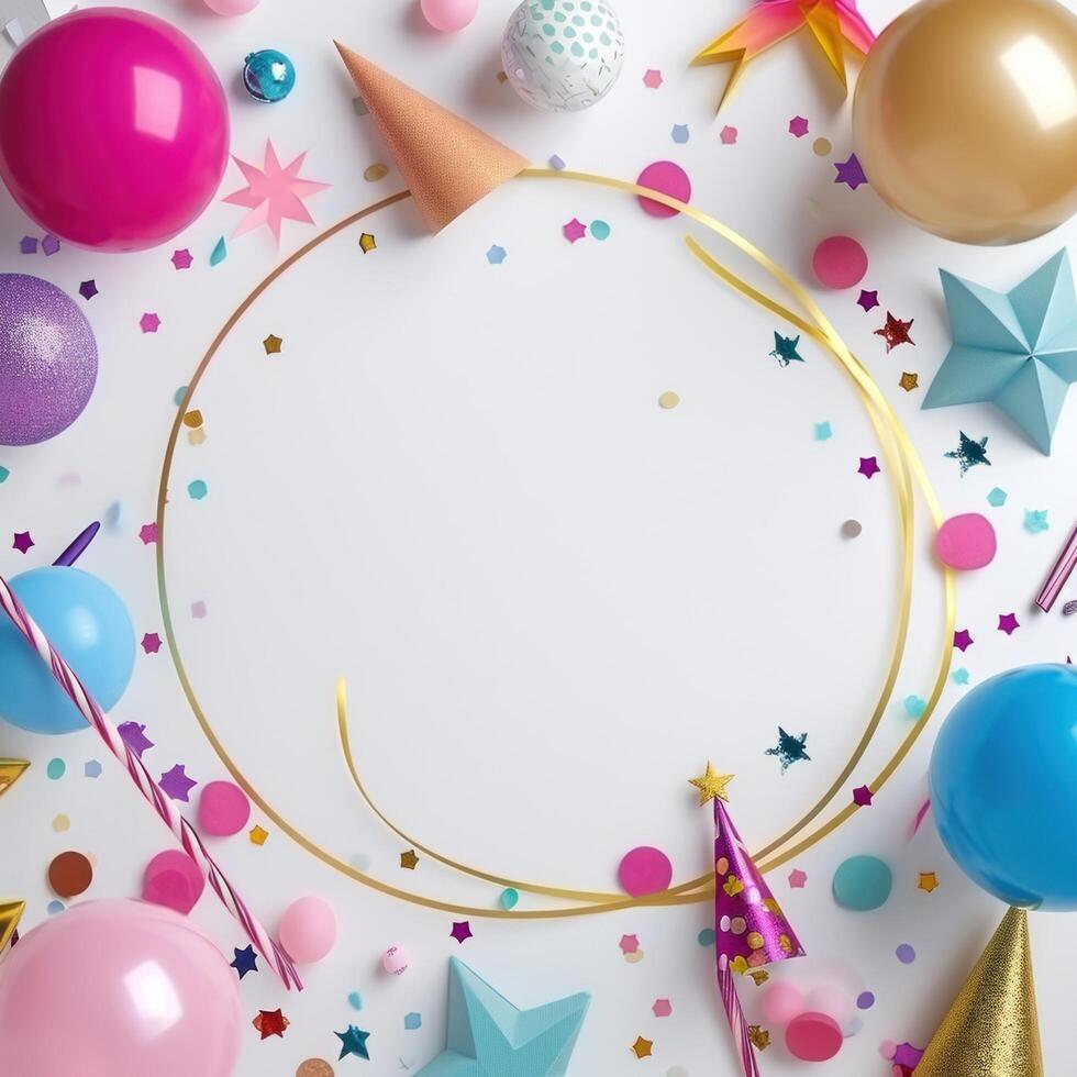AI generated birthday template transparent background with colourful party photo
