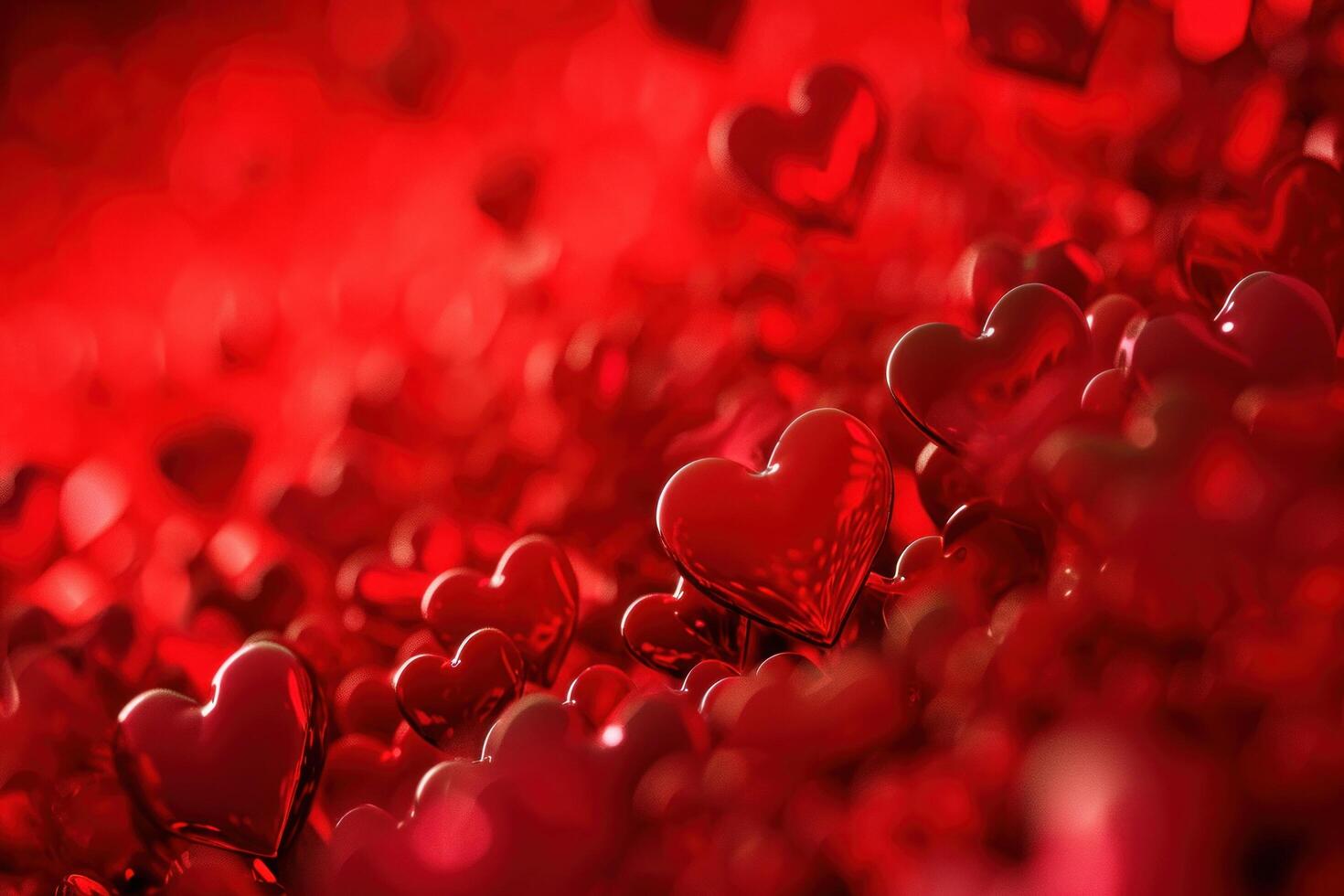 AI generated various heart hearts on red background photo