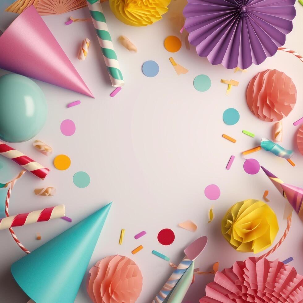 AI generated birthday template transparent background with colourful party photo