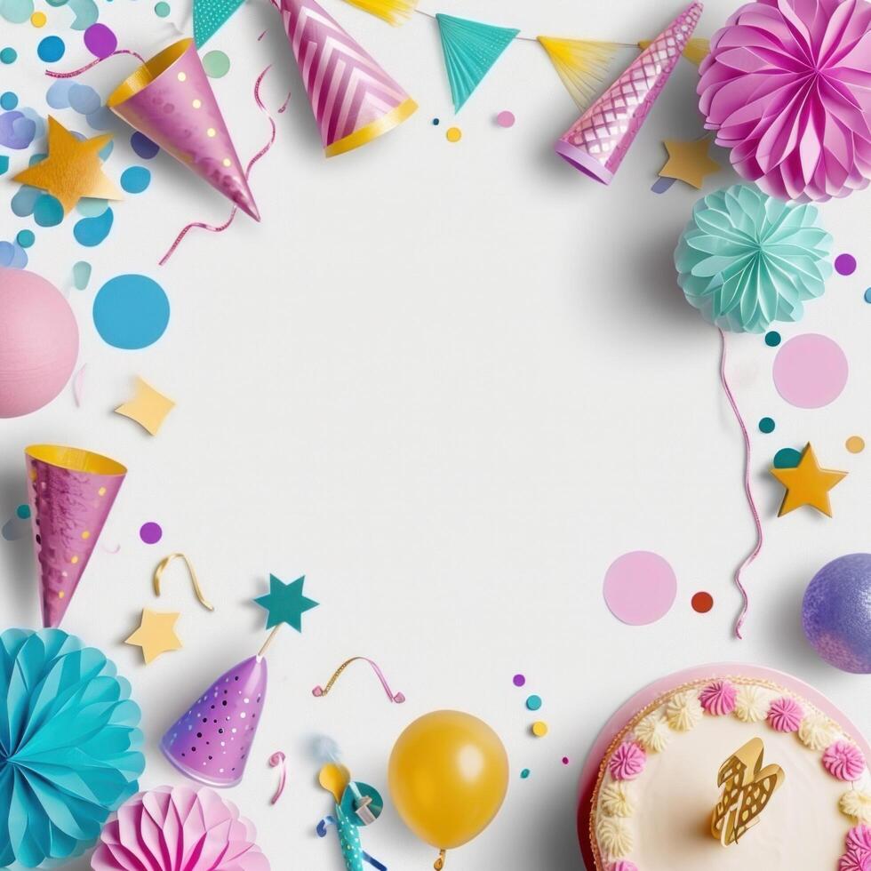 AI generated birthday template transparent background with colourful party photo