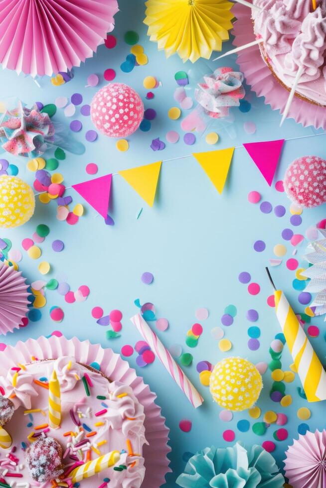 AI generated birthday template transparent background with colourful party photo