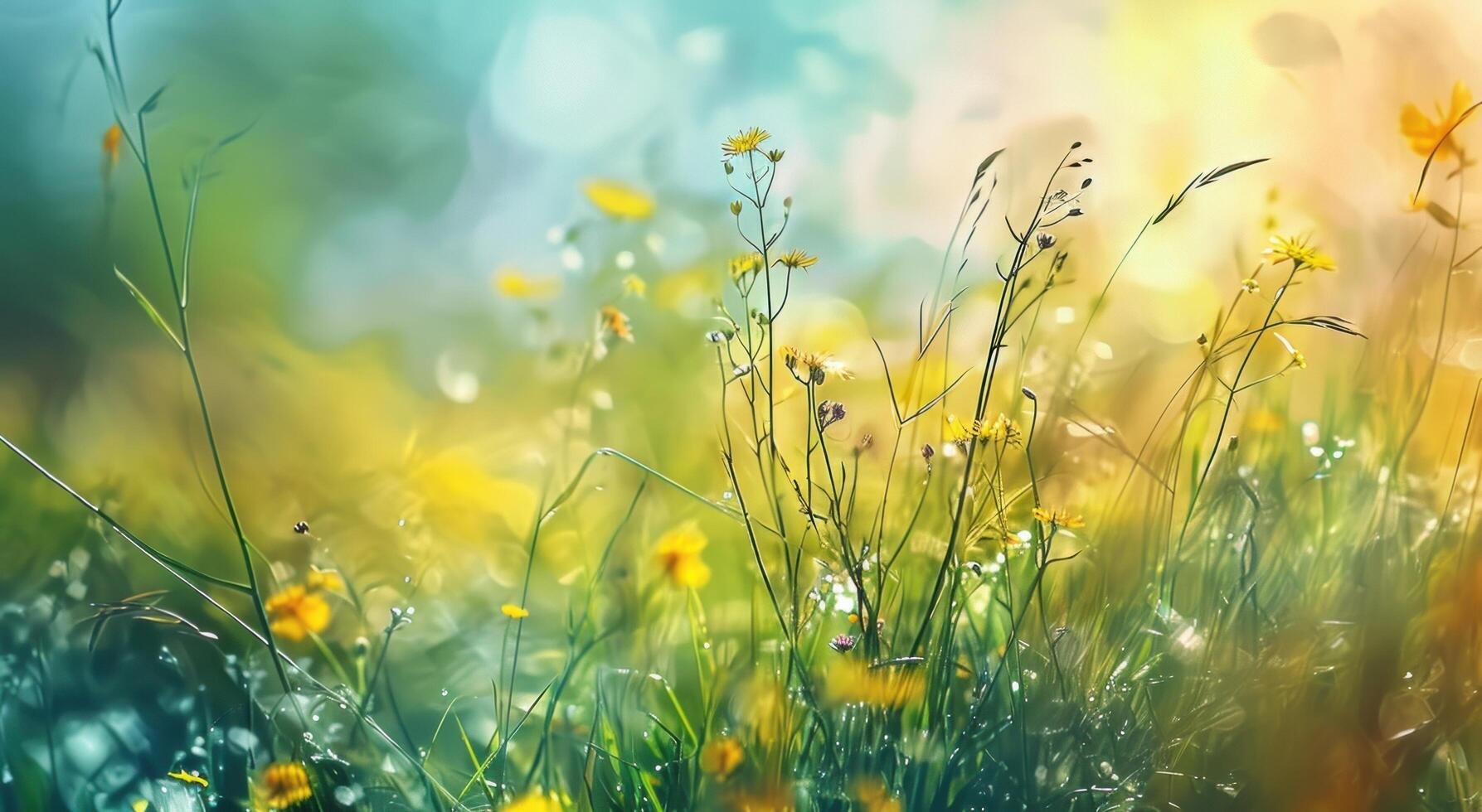AI generated spring backgrounds with flowers and grass, beautiful grass photo