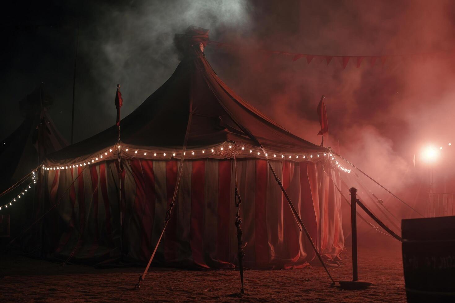 AI generated a circus tent with smoke as well as lights photo