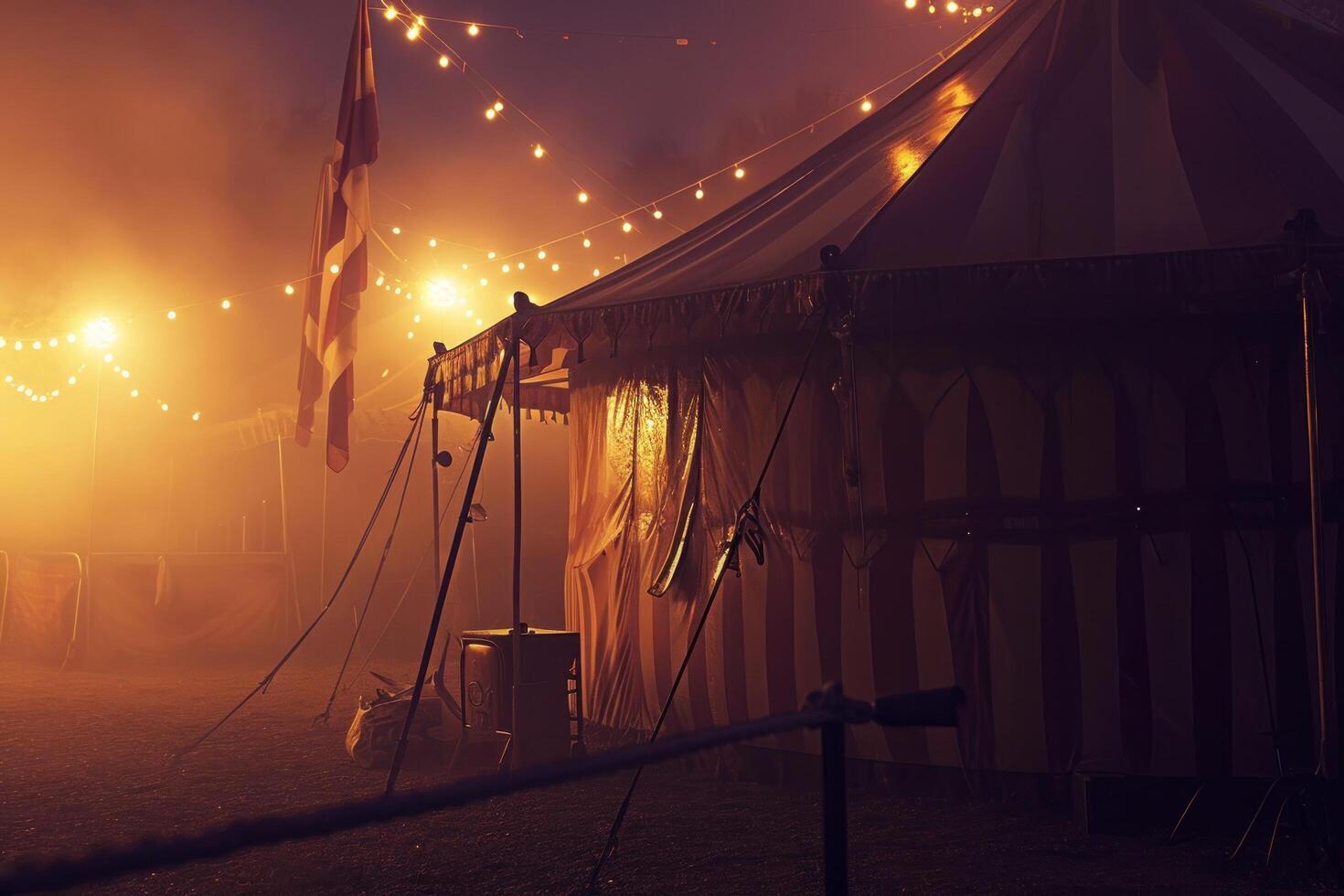AI generated a circus tent with smoke as well as lights photo