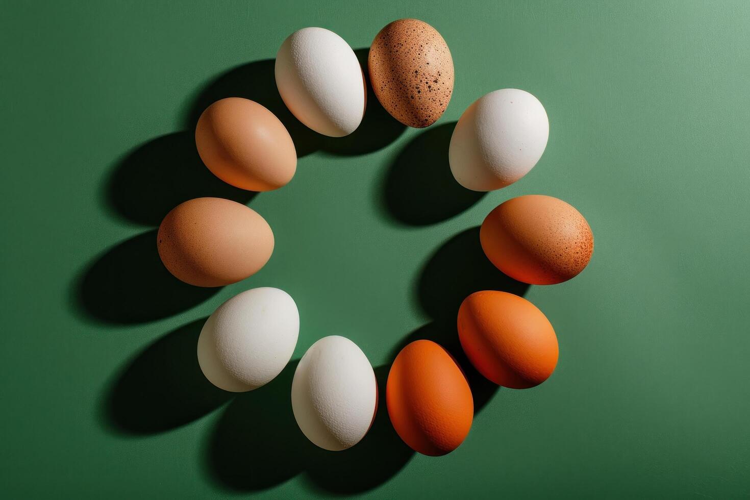 AI generated a circle of eggs on a green background photo