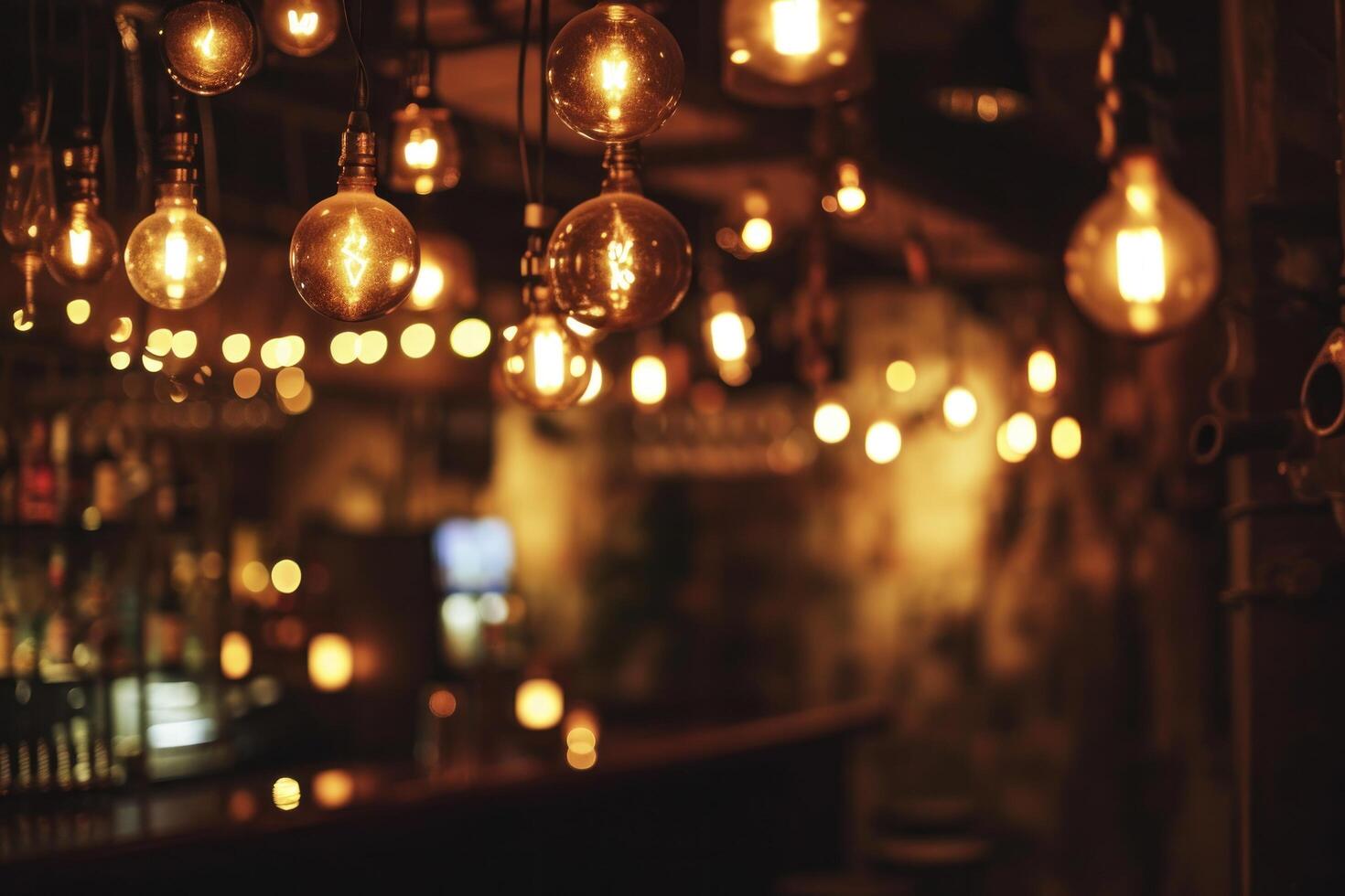 AI generated a bar with lights hanging from the ceiling photo