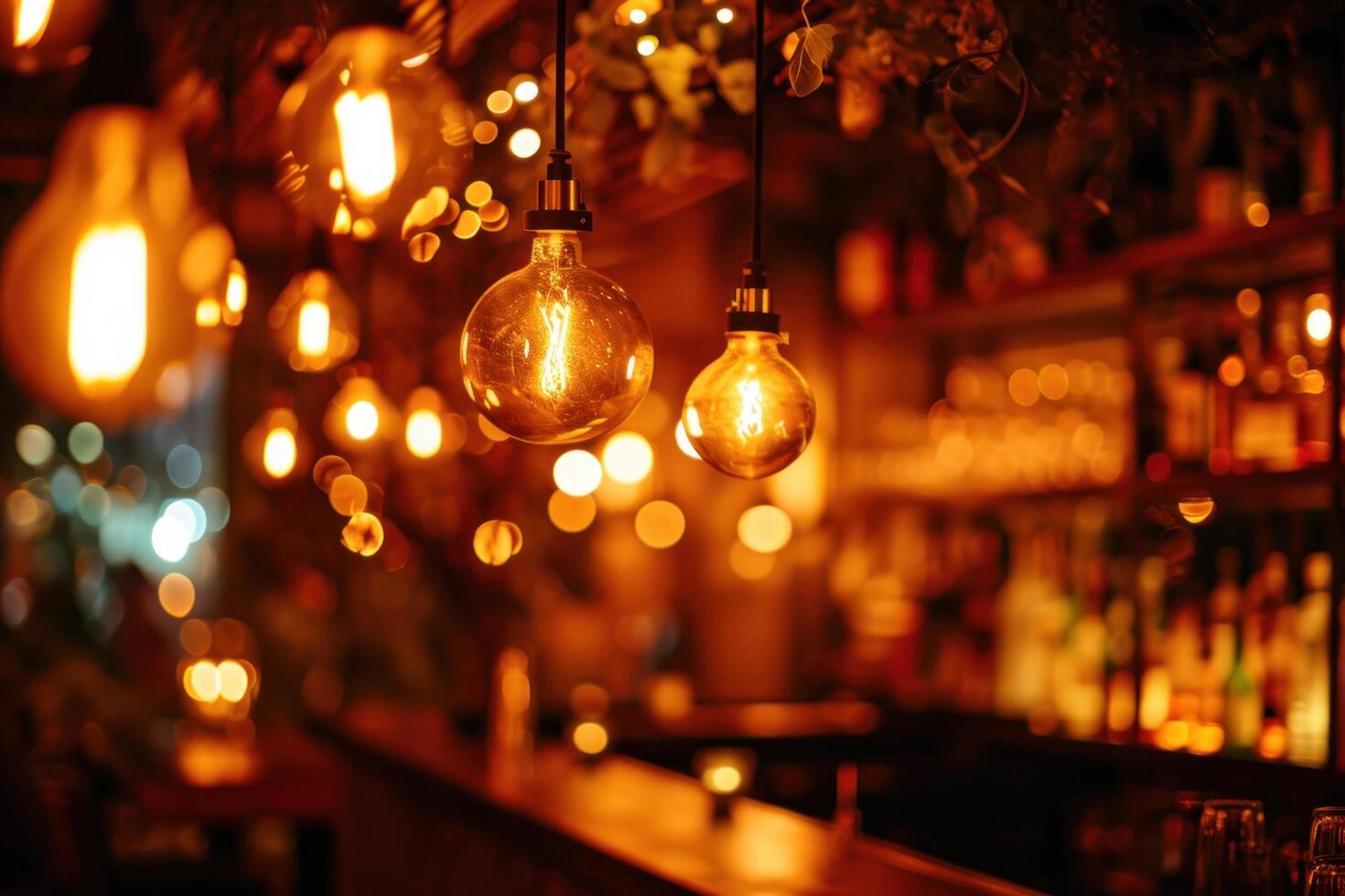 AI generated a bar with lights hanging from the ceiling photo