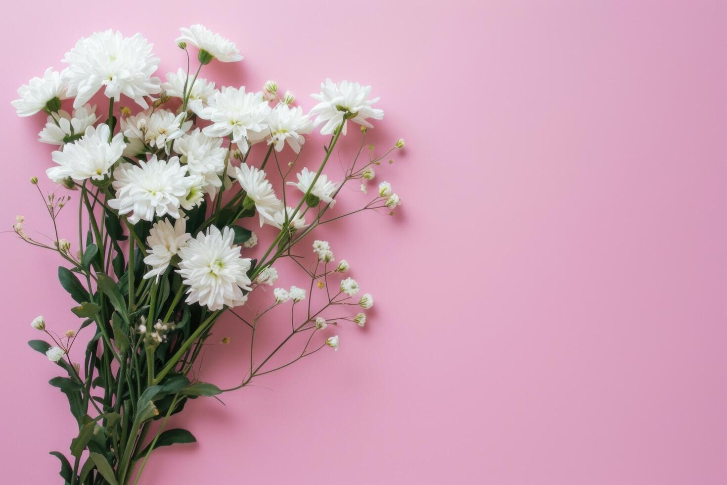 AI generated white flower bouquet on pink background photo
