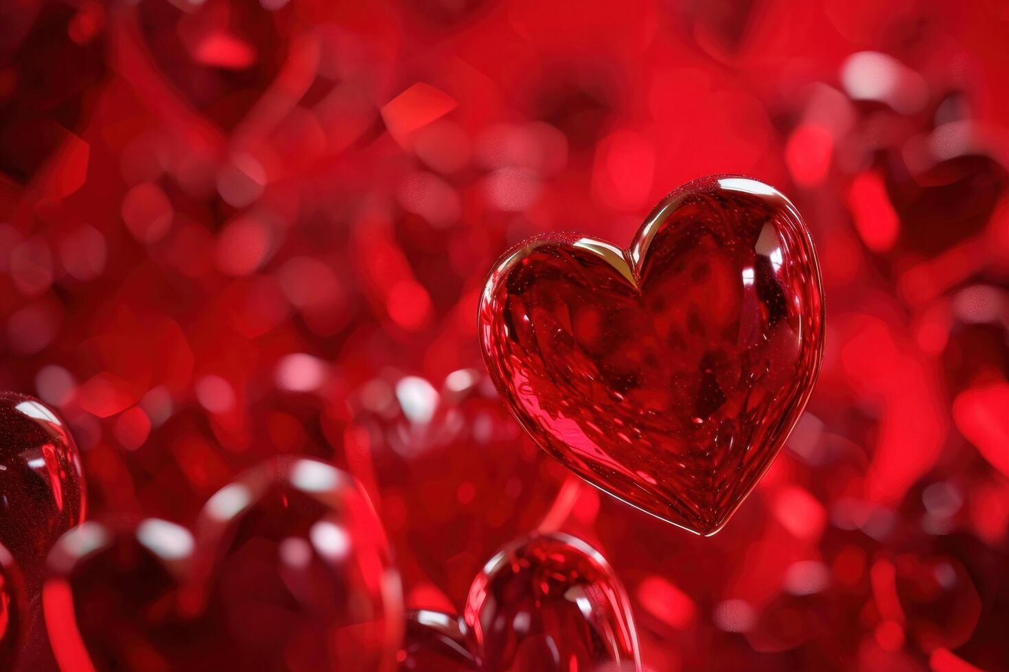 AI generated various heart hearts on red background photo