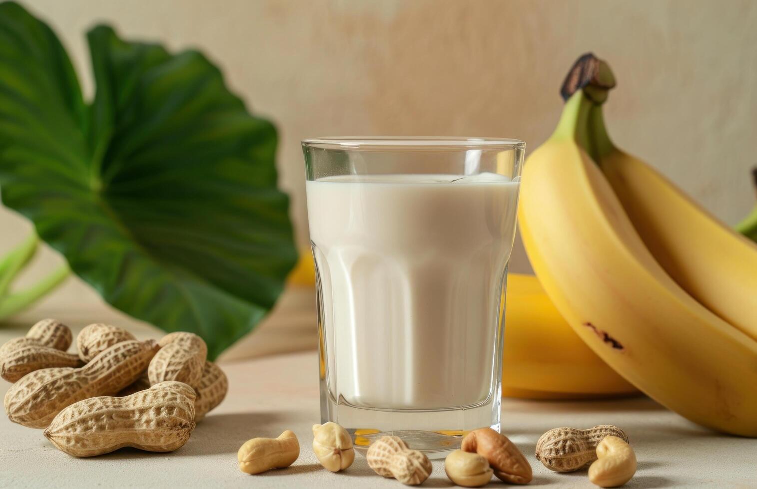 AI generated a glass of yogurt, bananas and peanuts photo