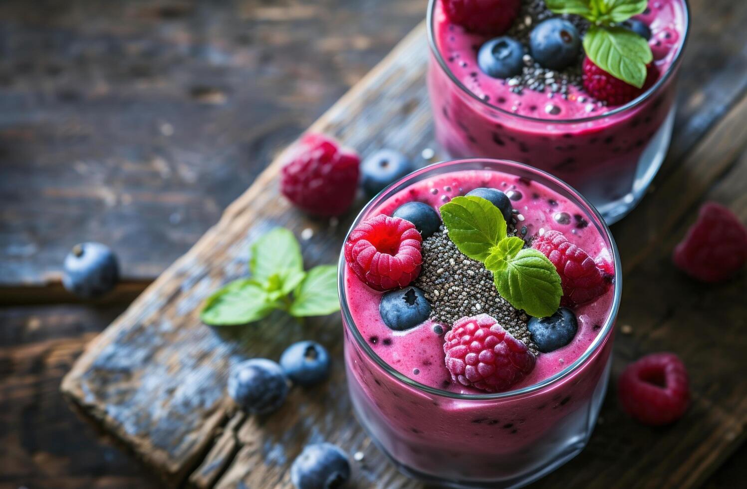 AI generated a smoothie with berries and chia seeds photo