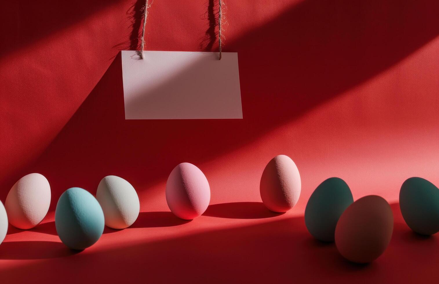 AI generated a table with colored eggs on a red background photo