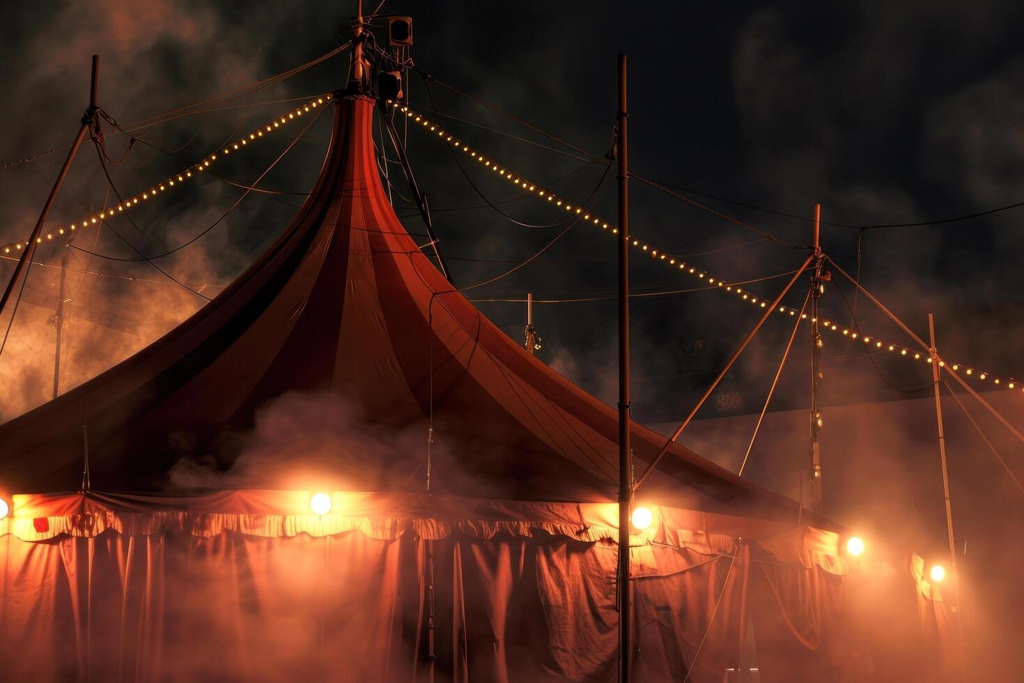 AI generated a circus tent with smoke as well as lights photo