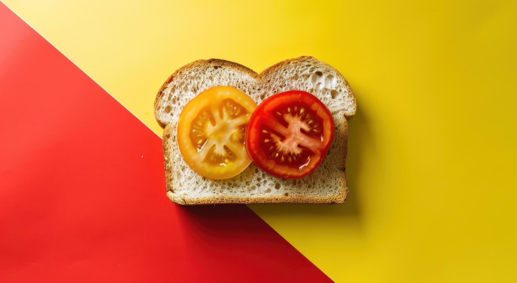 AI generated a healthy food mockup with a slice of bread, tomatoes and mustard photo