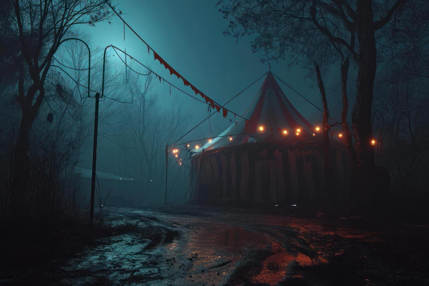 AI generated an empty circus tent in night photo