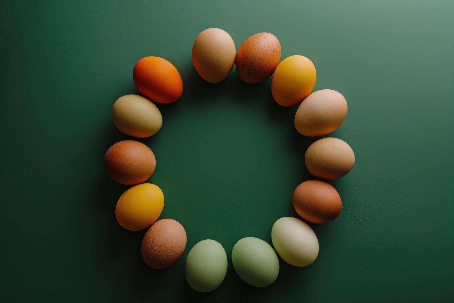 AI generated a circle of eggs on a green background photo