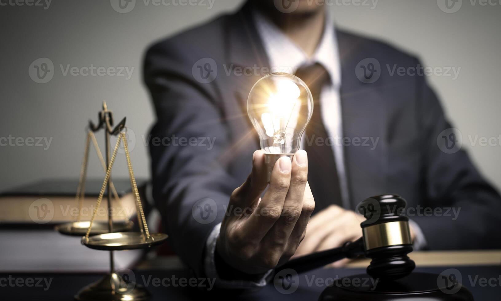 Businessman holding a light bulb, Creative new idea. Innovation, brainstorming, solution and inspiration concepts. imagination, creative thinking problem solving... photo