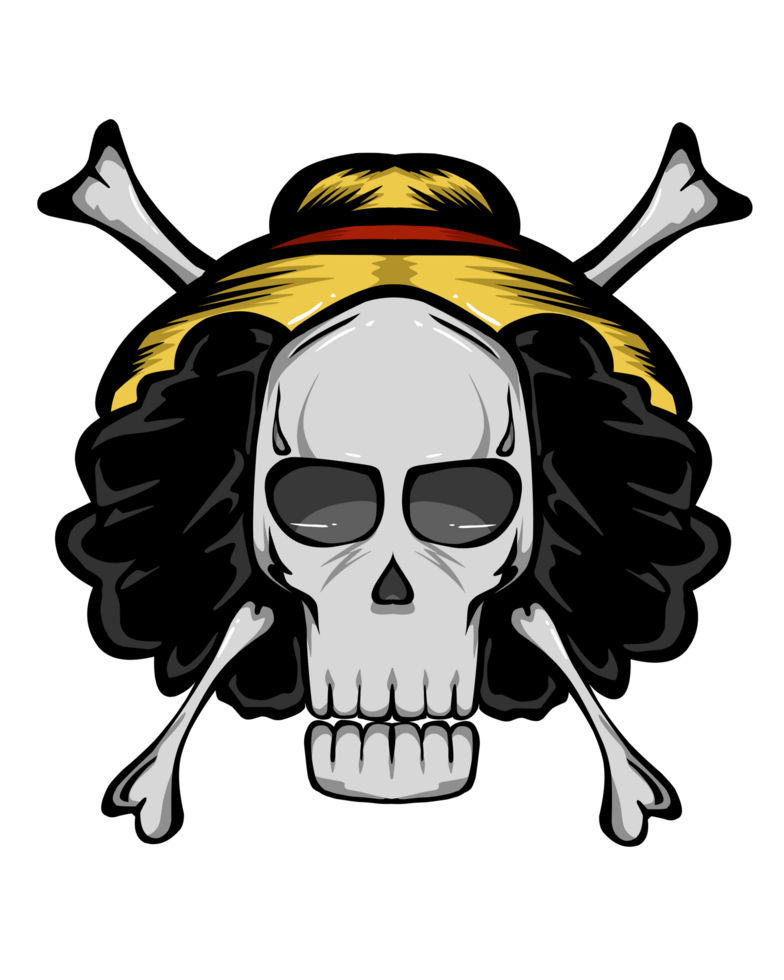 Illustration of a skull with a straw hat. Perfect for stickers, logos, mascots, icons, posters, clothes, hats. png