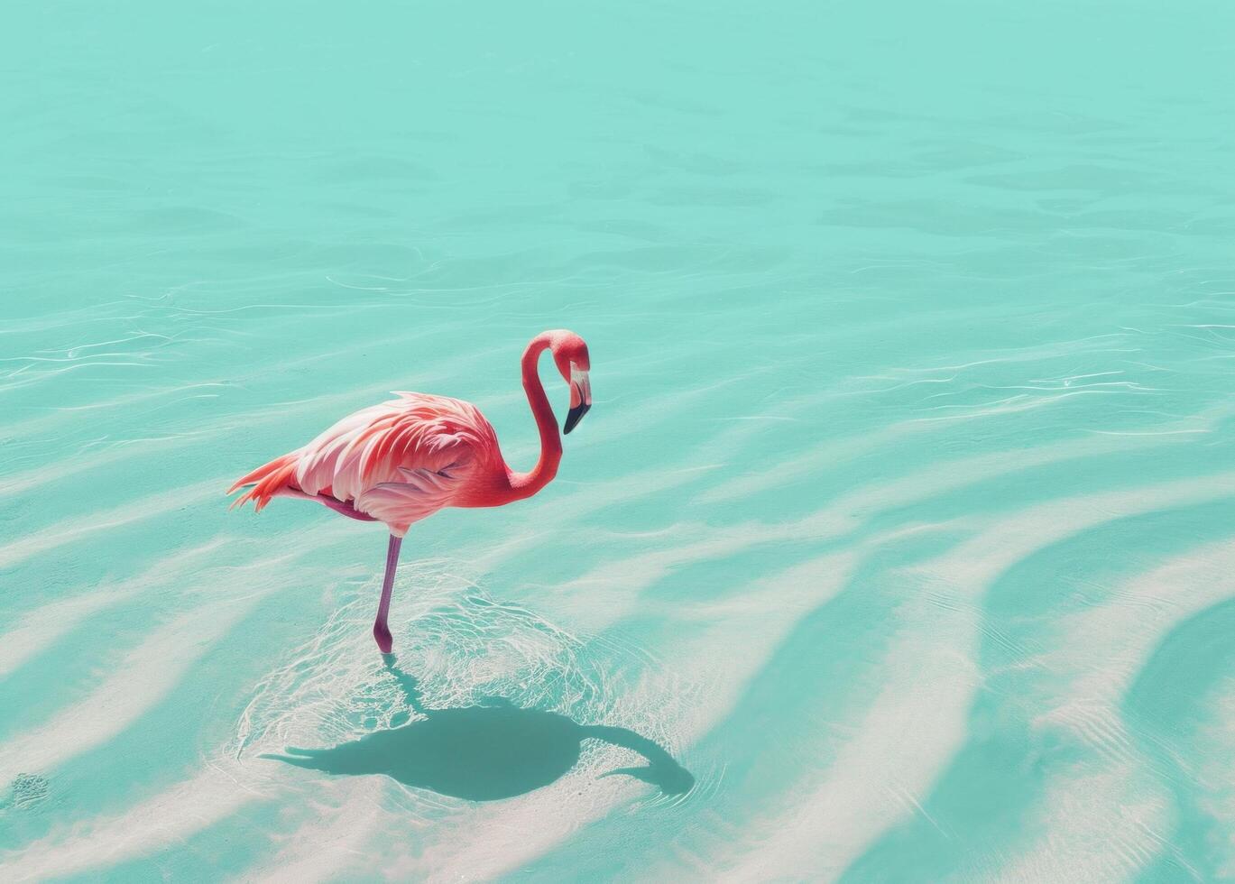 ai generado rosado flamenco en arena en playa flamenco foto