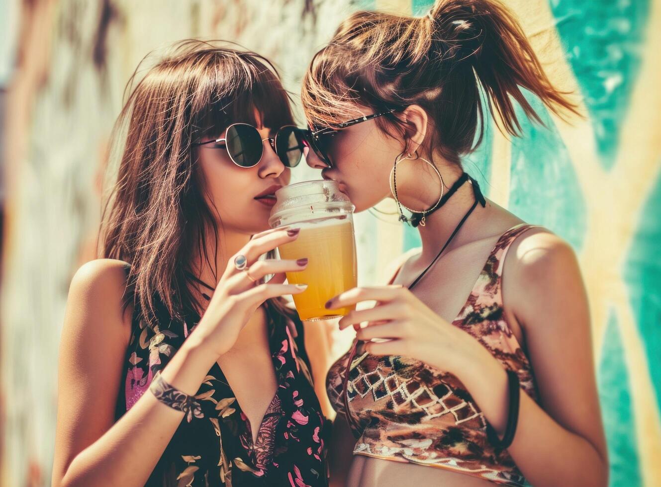 AI generated two girls in sunglasses stand next to each other photo