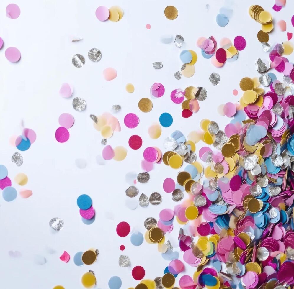 AI generated colorful confetti on white background photo