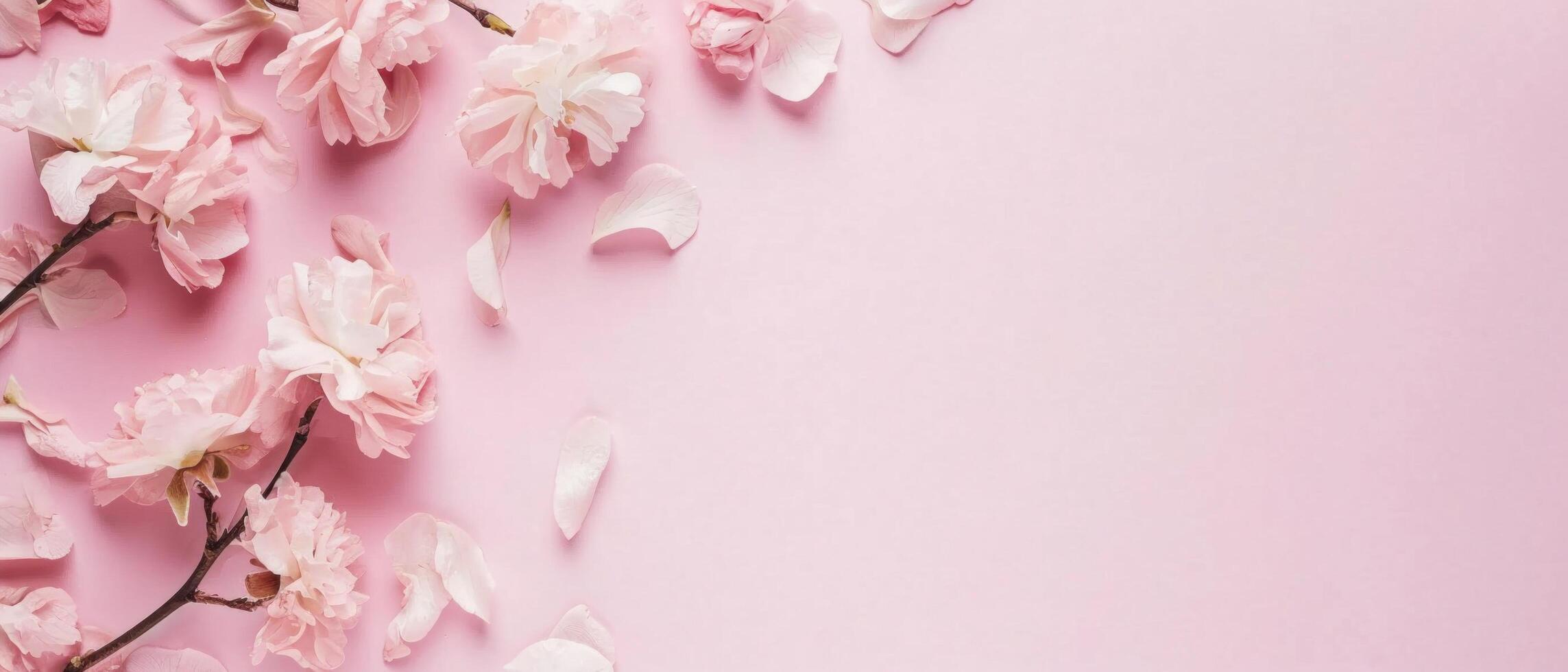 AI generated flower border on pink background photo