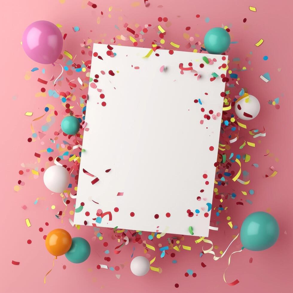 AI generated colorful birthday background with white paper surrounded photo