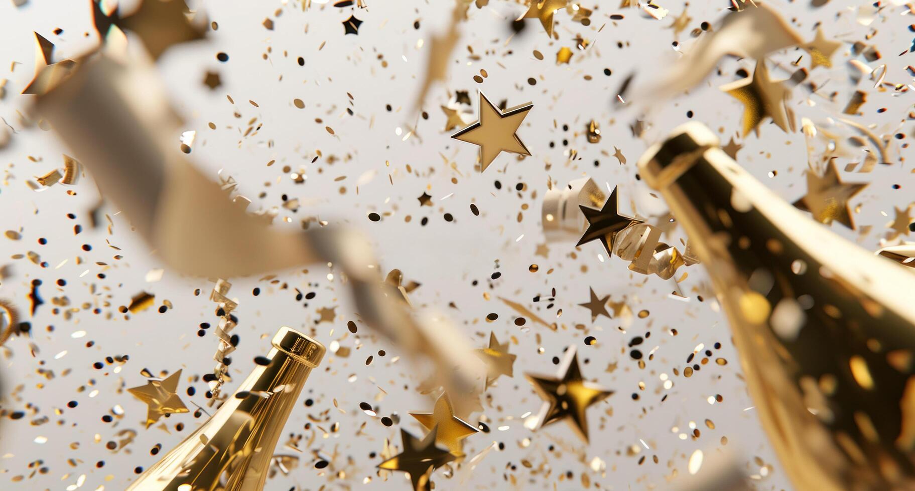 AI generated confettis, gold bottles, silver stars, and paper confetti photo