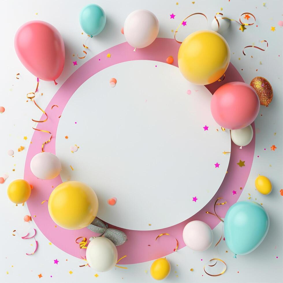 AI generated colorful balloons and party props on a background, photo