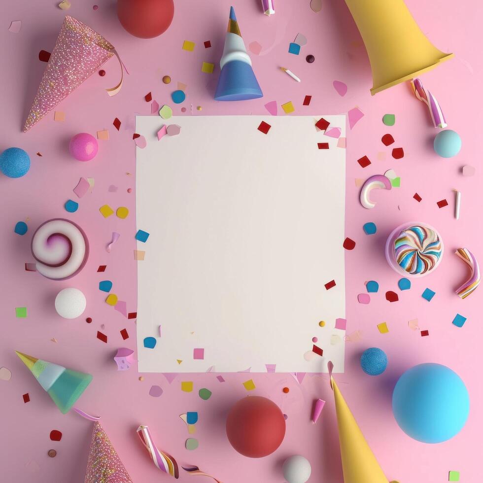 AI generated colorful birthday background with white paper surrounded photo