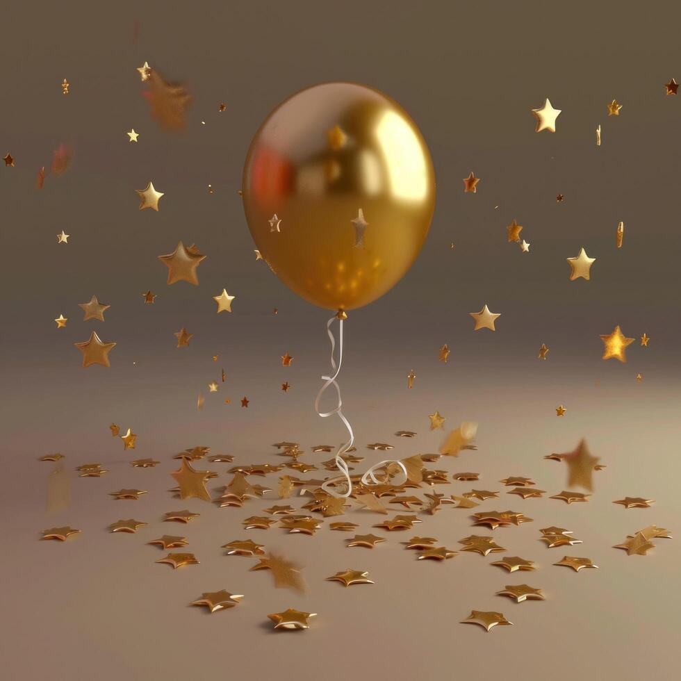 AI generated first birthday golden balloon on top of stars photo
