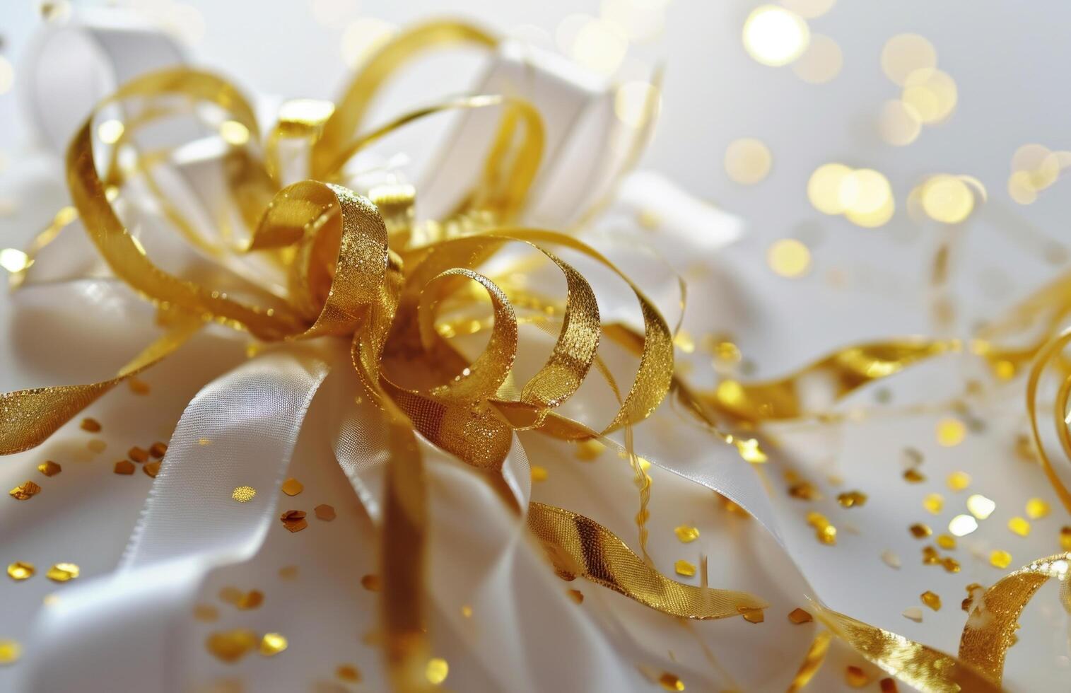 AI generated gift wrapping background gold ribbon photo