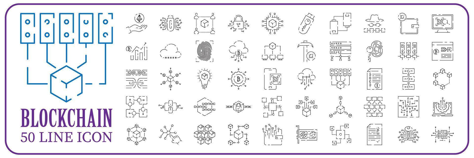 Blockchain vector line icon set or design element in outline style.